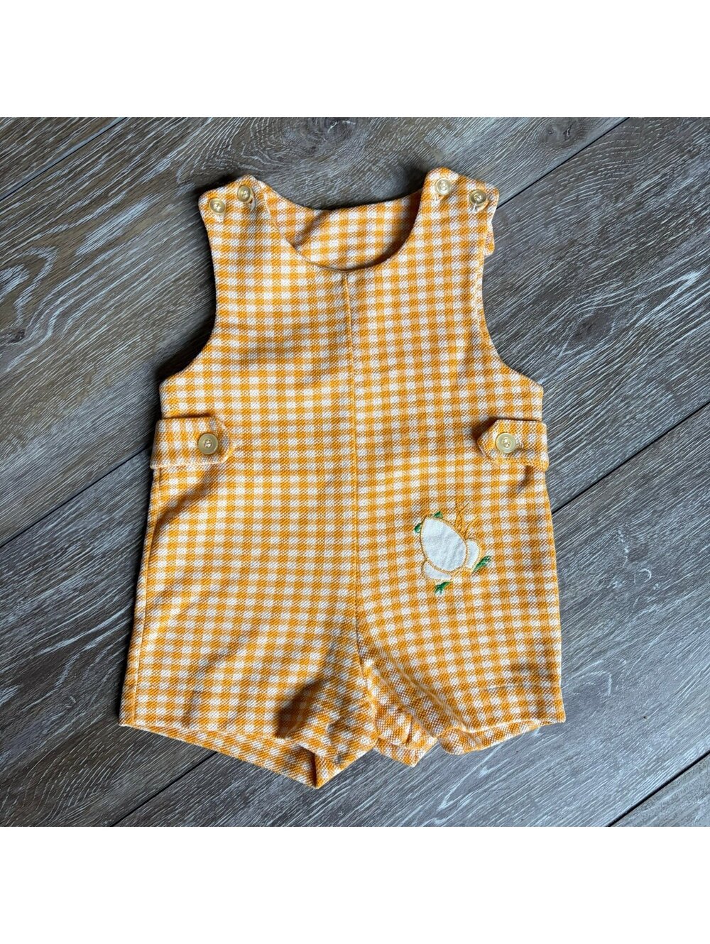 Vintage Health Tex Orange Gingham Romper with Frog
